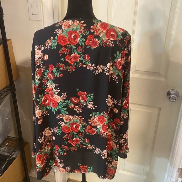 The pioneer Woman Open Cardigan Women XXL Floral black red long line Tunic Top - Picture 4 of 9